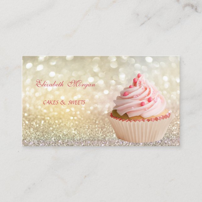 Niedlich Adorable Elegante Bokeh Cupcake Bäckerei Visitenkarte (Vorderseite)