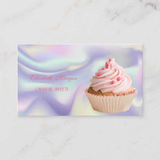 Niedlich Adorable Elegante Cupcake Bäckerei Hologr Visitenkarte (Vorderseite)