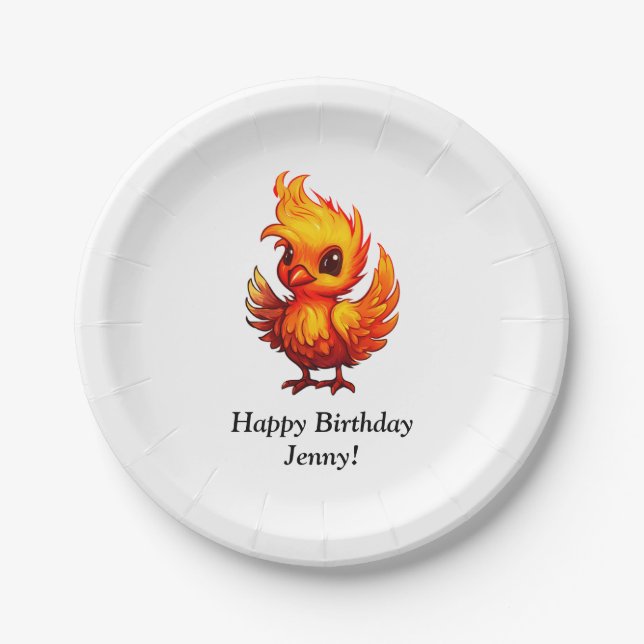 Niedlich Adorable Fiery Cartoon Baby Phoenix Pappteller (Vorderseite)