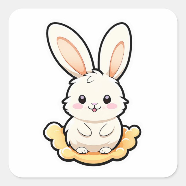 Niedlich Adorable Kaninchen Quadratischer Aufkleber (Vorderseite)