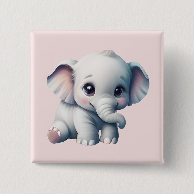 Niedlich Adorable Kawaii Baby Elephant Button (Vorderseite)