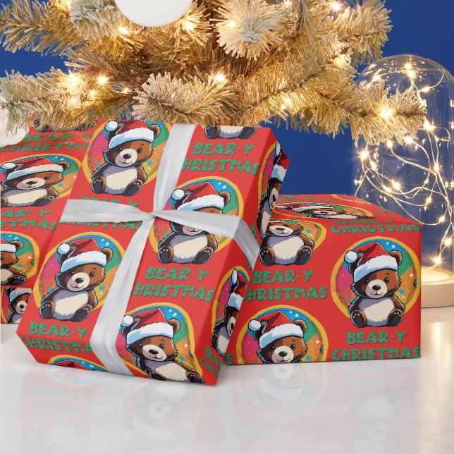Niedlich Adorable Kawaii Chibi Bär y Weihnachtsbär Geschenkpapier (Feiertage)
