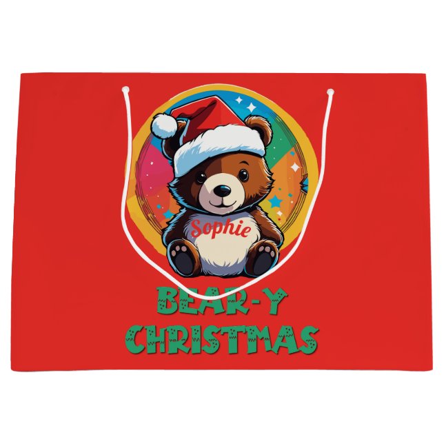 Niedlich Adorable Kawaii Chibi Bär y Weihnachtsbär Große Geschenktüte (Vorderseite)