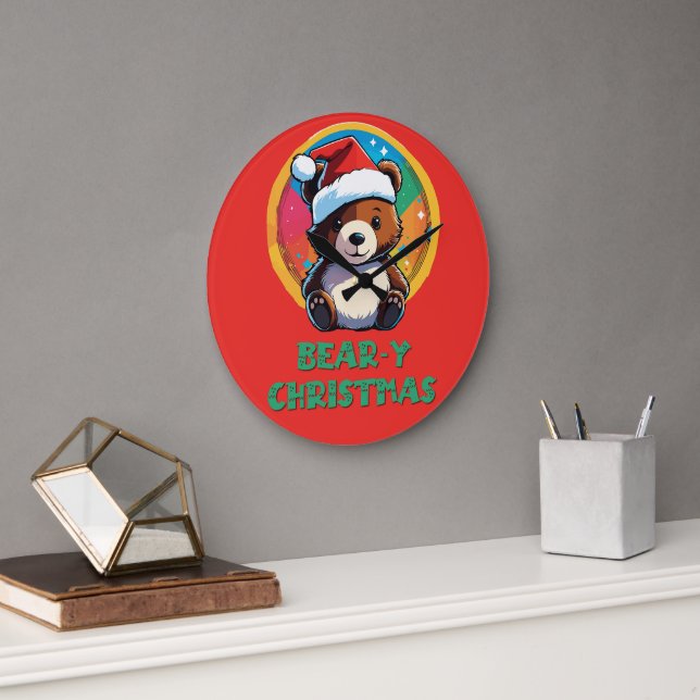 Niedlich Adorable Kawaii Chibi Bär y Weihnachtsbär Große Wanduhr (Büro)