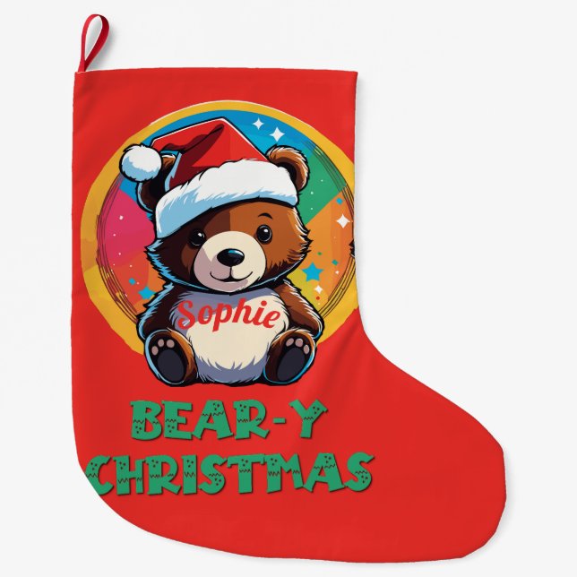 Niedlich Adorable Kawaii Chibi Bär y Weihnachtsbär Großer Weihnachtsstrumpf (Vorderseite)