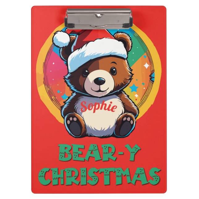 Niedlich Adorable Kawaii Chibi Bär y Weihnachtsbär Klemmbrett (Vorderseite)