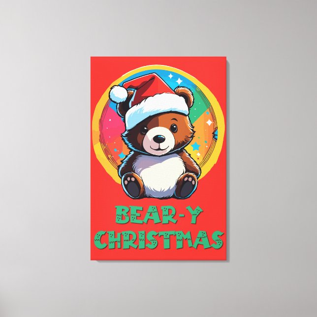 Niedlich Adorable Kawaii Chibi Bär y Weihnachtsbär Leinwanddruck (Vorderseite)