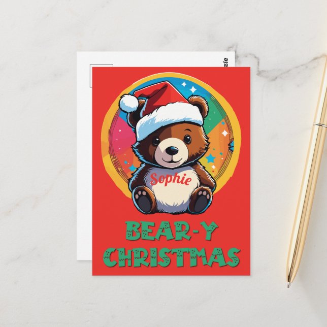 Niedlich Adorable Kawaii Chibi Bär y Weihnachtsbär Postkarte (Vorderseite/Rückseite Beispiel)