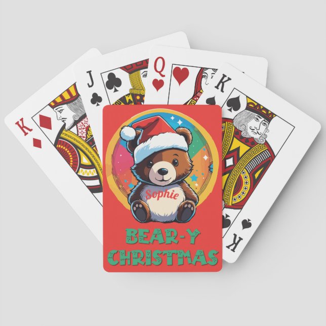 Niedlich Adorable Kawaii Chibi Bär y Weihnachtsbär Spielkarten (Rückseite)
