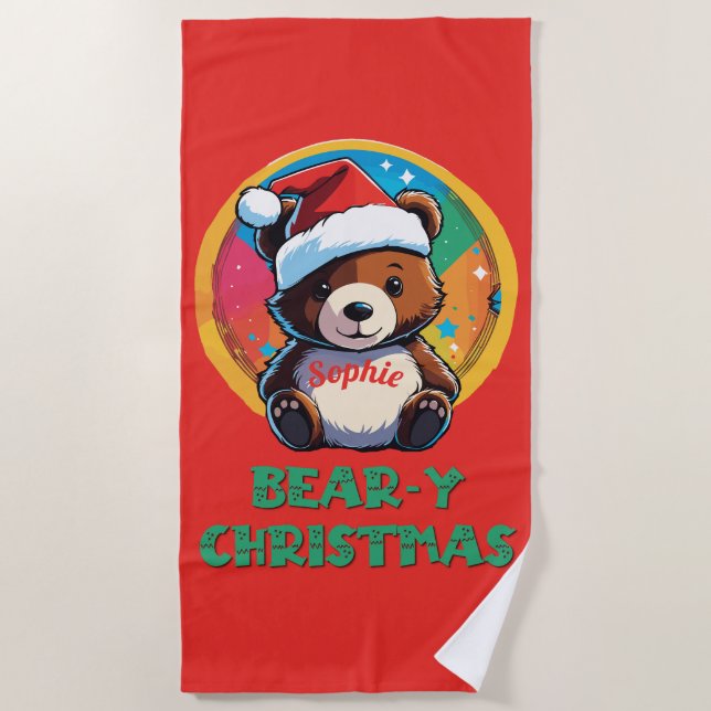 Niedlich Adorable Kawaii Chibi Bär y Weihnachtsbär Strandtuch (Vorderseite)