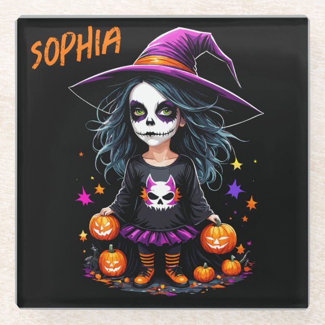 Niedlich Adorable Kawaii Halloween Hexe Glasuntersetzer (Vorderseite)
