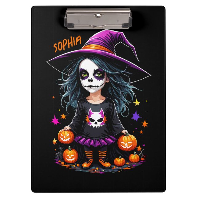 Niedlich Adorable Kawaii Halloween Hexe Klemmbrett (Vorderseite)