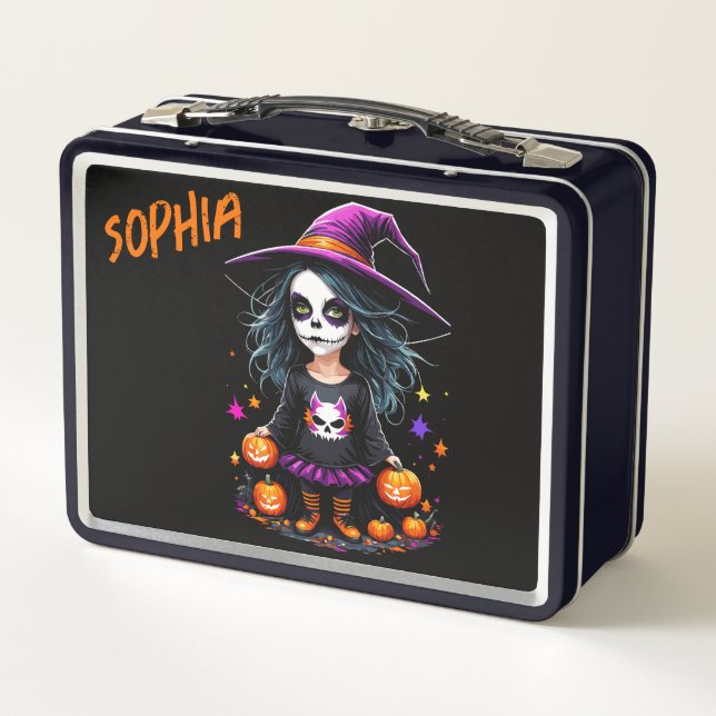 Niedlich Adorable Kawaii Halloween Hexe Metall Brotdose (Rückseite)