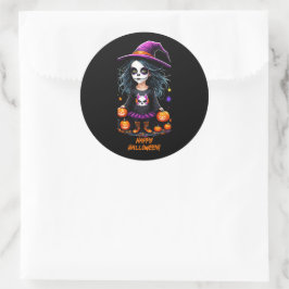 Niedlich Adorable Kawaii Halloween Hexe Runder Aufkleber