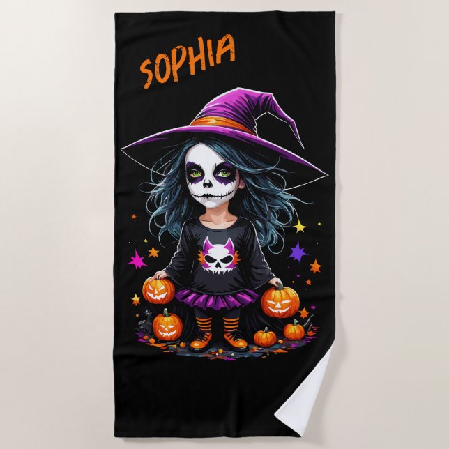 Niedlich Adorable Kawaii Halloween Hexe Strandtuch (Vorderseite)