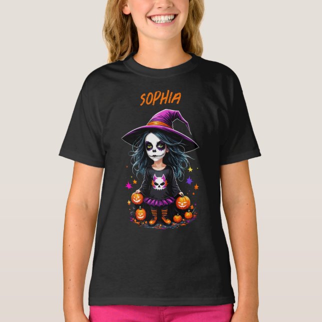 Niedlich Adorable Kawaii Halloween Hexe T-Shirt (Vorderseite)
