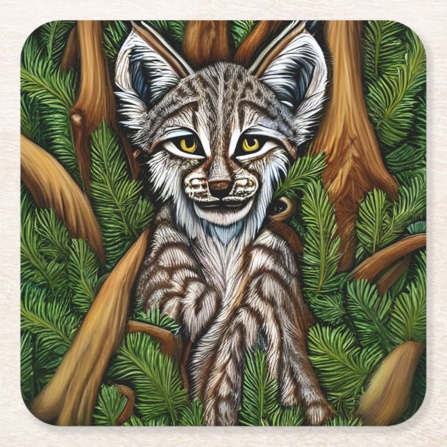 Niedlich Adorable Little Lynx Kitten Rechteckiger Pappuntersetzer (Vorderseite)