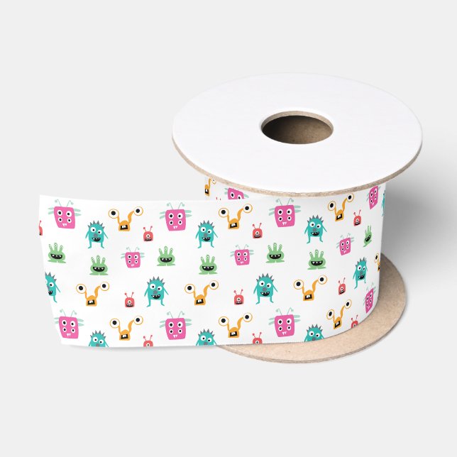 Niedlich Adorable Monsters farbenfrohe Kinder Jung Satinband (Spule)