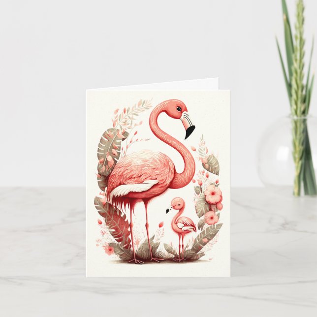 Niedlich Adorable Mother and Baby Flamingo Card Karte (Vorderseite)