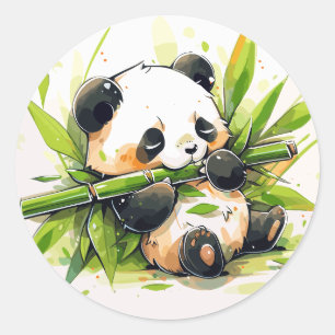 Niedlich Adorable Panda Eating Bamboo Shoots Runder Aufkleber