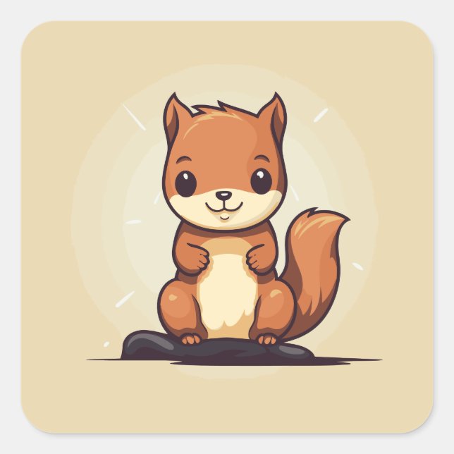 Niedlich Adorable Simple Happy Kawaii Eichhörnchen Quadratischer Aufkleber (Vorderseite)
