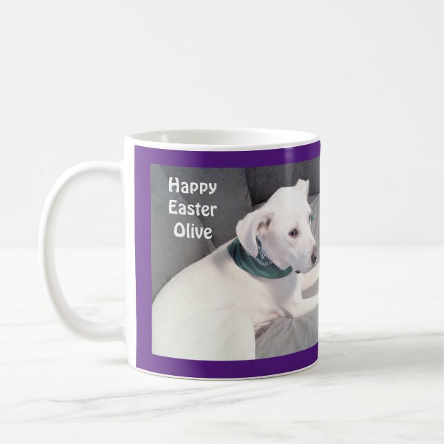 Niedlich Adorable White Puppy Dog Lila Ostergesche Kaffeetasse (Links)