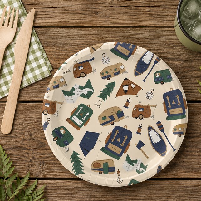 Niedlich Adventure Doodle Musterpapier-Teller Pappteller (Camping Themed Paper Plates)