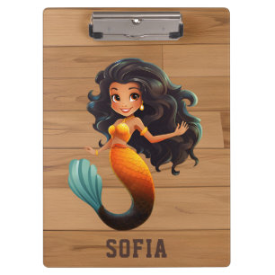 Niedlich African Mermaid Girl - Individuelle Name  Klemmbrett