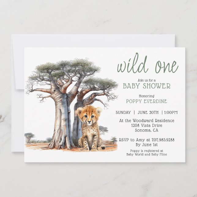 Niedlich African Savannah Wild One Boy Baby Shower Einladung (Vorderseite)