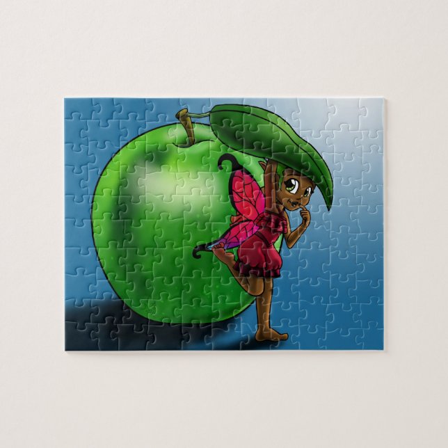 Niedlich-afrikanische Fairy and Apple (Horizontal)