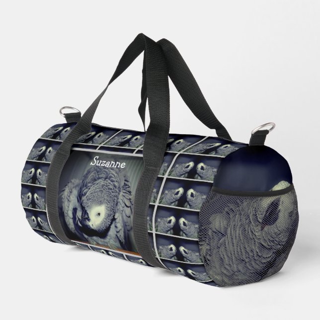 Niedlich-Afrikanischer Grau-Papagei Personalisiert Duffle Bag (Rechte Ecke)