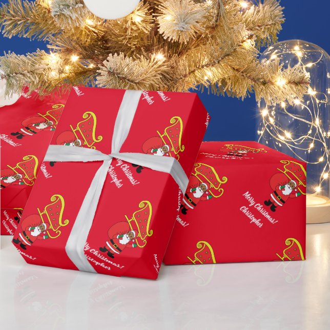 Niedlich-Afrikanischer Weihnachtsmann Xmas Sleigh  Geschenkpapier (Feiertage)