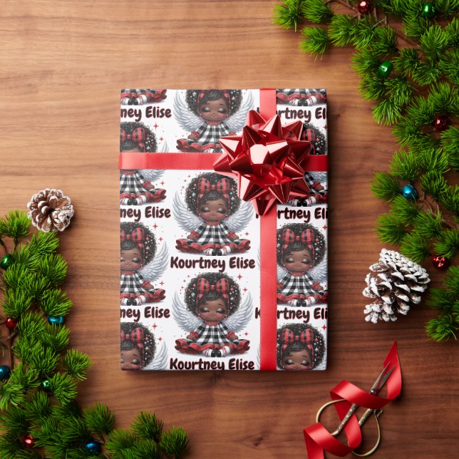 Niedlich Afro Angel Little Girl Red & Black Christ Geschenkpapier (Feiertagsgeschenk)