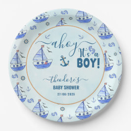 Niedlich Ahoy Es ist eine Boy Sailboat Nautical Ba Pappteller