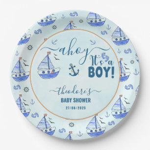 Niedlich Ahoy Es ist eine Boy Sailboat Nautical Ba Pappteller