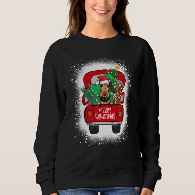Niedlich Airedale Terrier Red Truck Frohe Weihnach Sweatshirt (Vorderseite)