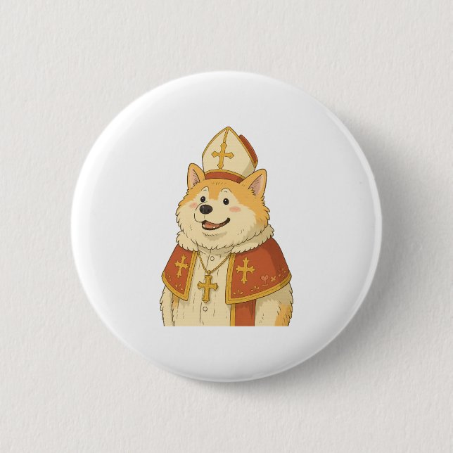 Niedlich Akita Pope - Funny Dog Design Button (Vorderseite)