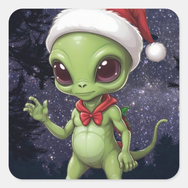 Niedlich Alien Santa Claus Quadratischer Aufkleber (Vorderseite)