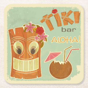 Niedlich Aloha Tiki Bar Ananas Cartoon Rechteckiger Pappuntersetzer