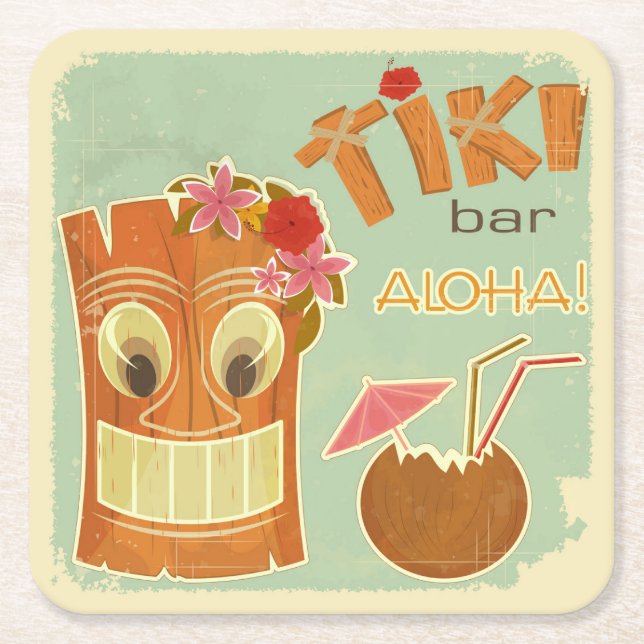 Niedlich Aloha Tiki Bar Ananas Cartoon Rechteckiger Pappuntersetzer (Vorderseite)