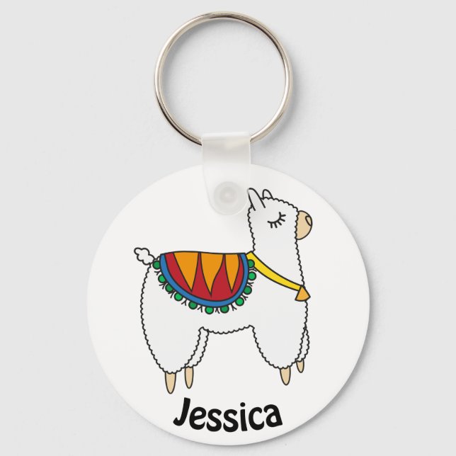 Niedlich Alpaca Doodle Personalisiert Schlüsselanhänger (Vorderseite)