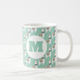 Niedlich Alpaca Llama Mint Green Monogram Kaffeetasse