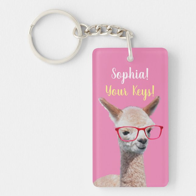 Niedlich Alpaca Red Glassy DIY, Name Message, Pink Schlüsselanhänger (Vorderseite)