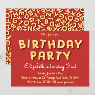 Niedlich Alphabet Suppe Kinder 1. Geburtstag Party Einladung