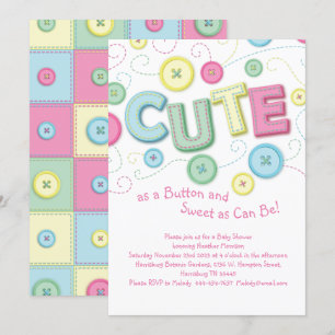 Niedlich als Button Baby Shower Nähen Quilting Einladung