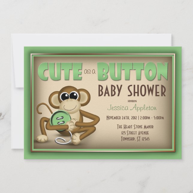 Niedlich als Button Green Baby Shower Einladung (Vorderseite)