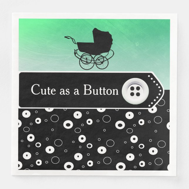 Niedlich als Button-Green- und Black-Baby-Dusche Serviette (Vorderseite)