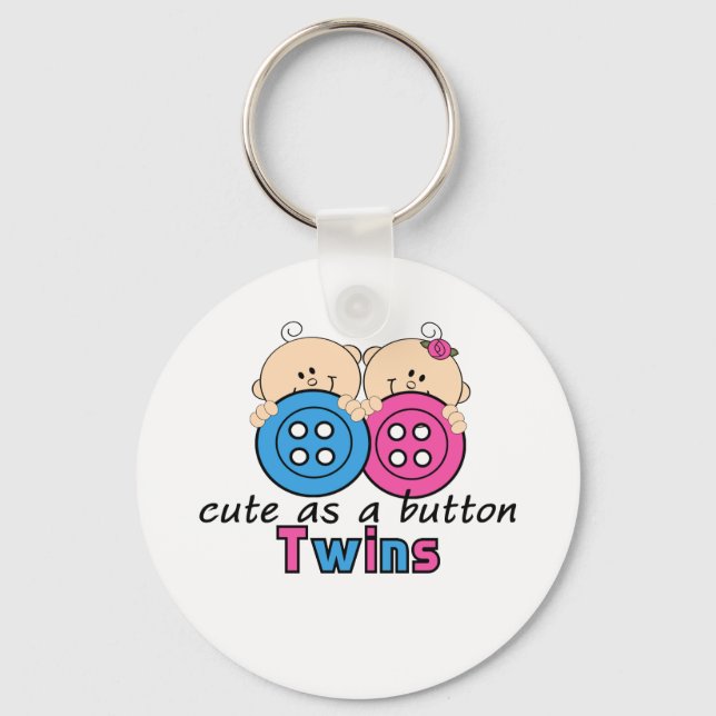 Niedlich als Button Twin Girl & Boy Schlüsselanhänger (Vorderseite)
