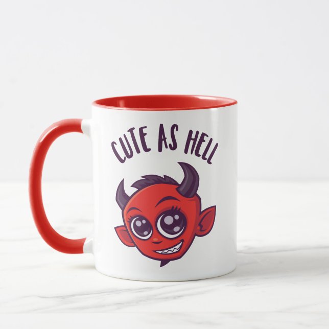 Niedlich als Hell Devil mit dunklem Text Tasse (Links)