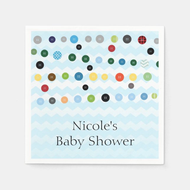 Niedlich als Knopf Blue Baby Dusche Party Serviette (Vorderseite)
